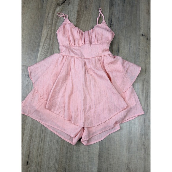 Altar'd State Pants - Altar'd State Pink Ruffle Tiered Romper Adjustable‎ Straps IR86108-01A Womens M